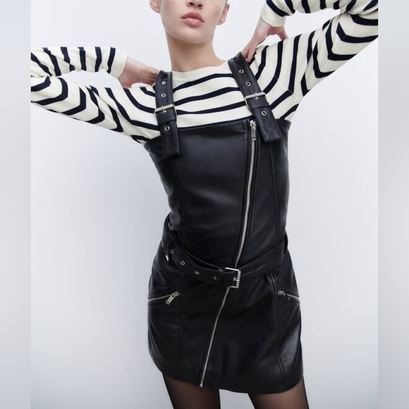 NEW ZARA LEATHER MINI DRESS - Picture 9 of 16